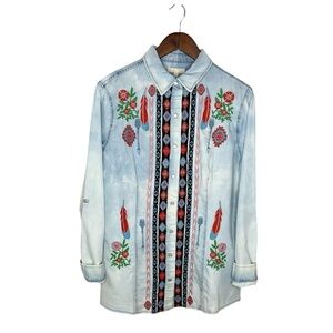 Home Folk Women’s Floral Embroidered Aztec Southwestern Button Down shirt